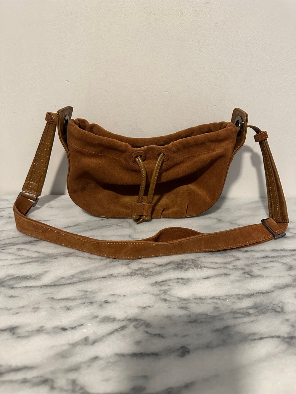 Hammitt Erica Medium Shoulder Bag Cinnamon Brown Suede Crossbody Handbag Gold